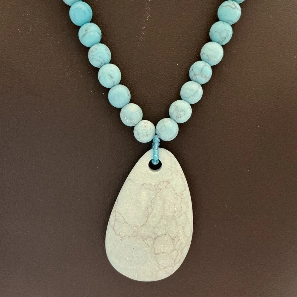 Turquoise Teardrop Silver Plated Pendant Necklace